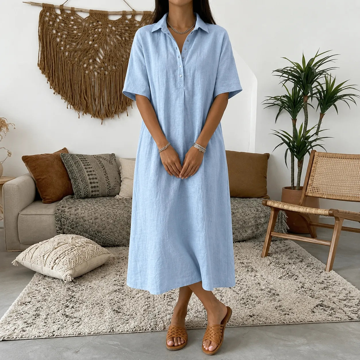 Lunavia – Women's Oversized Midi Shirt Dress