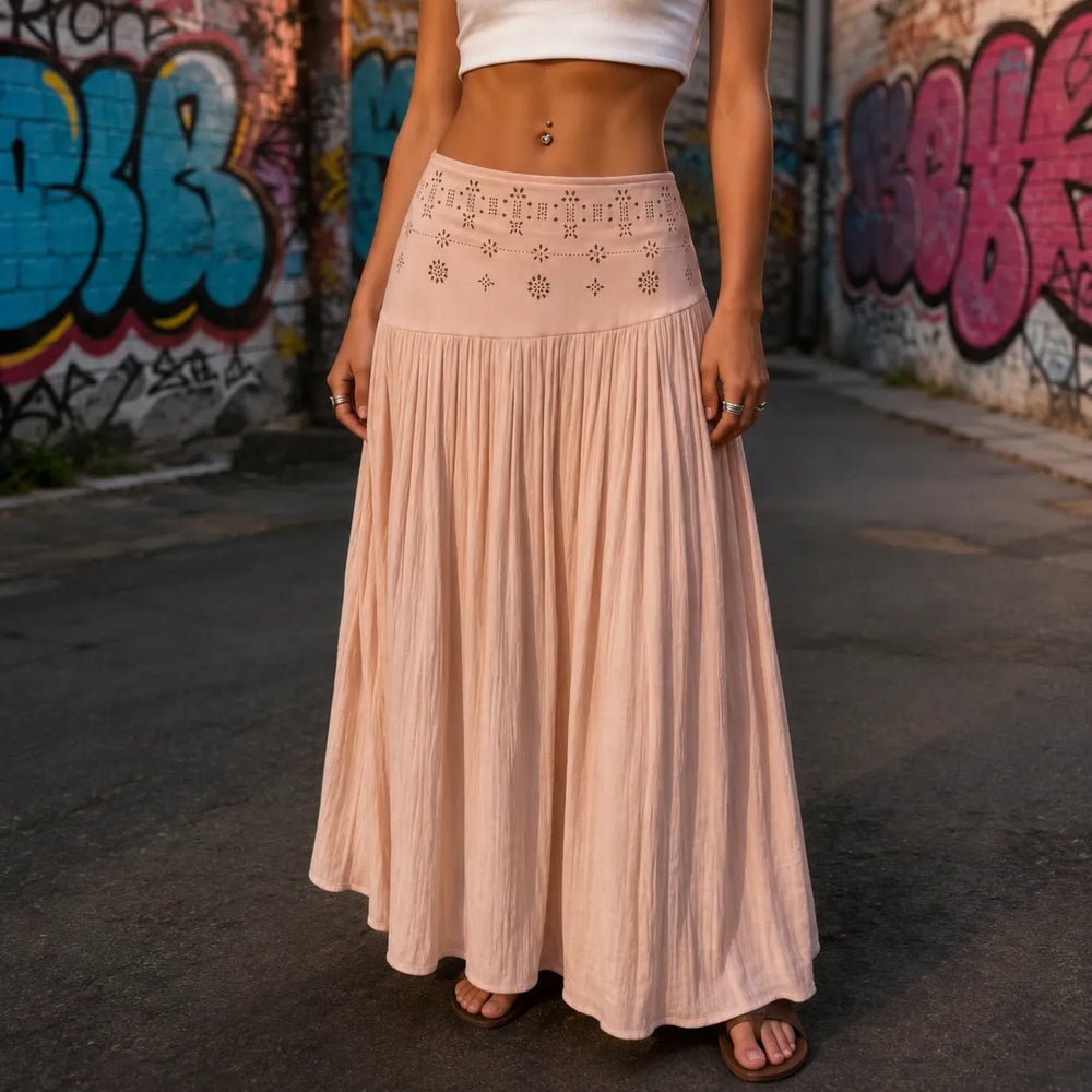 Soléra – High Waist A-Line Boho Maxi Skirt for Women