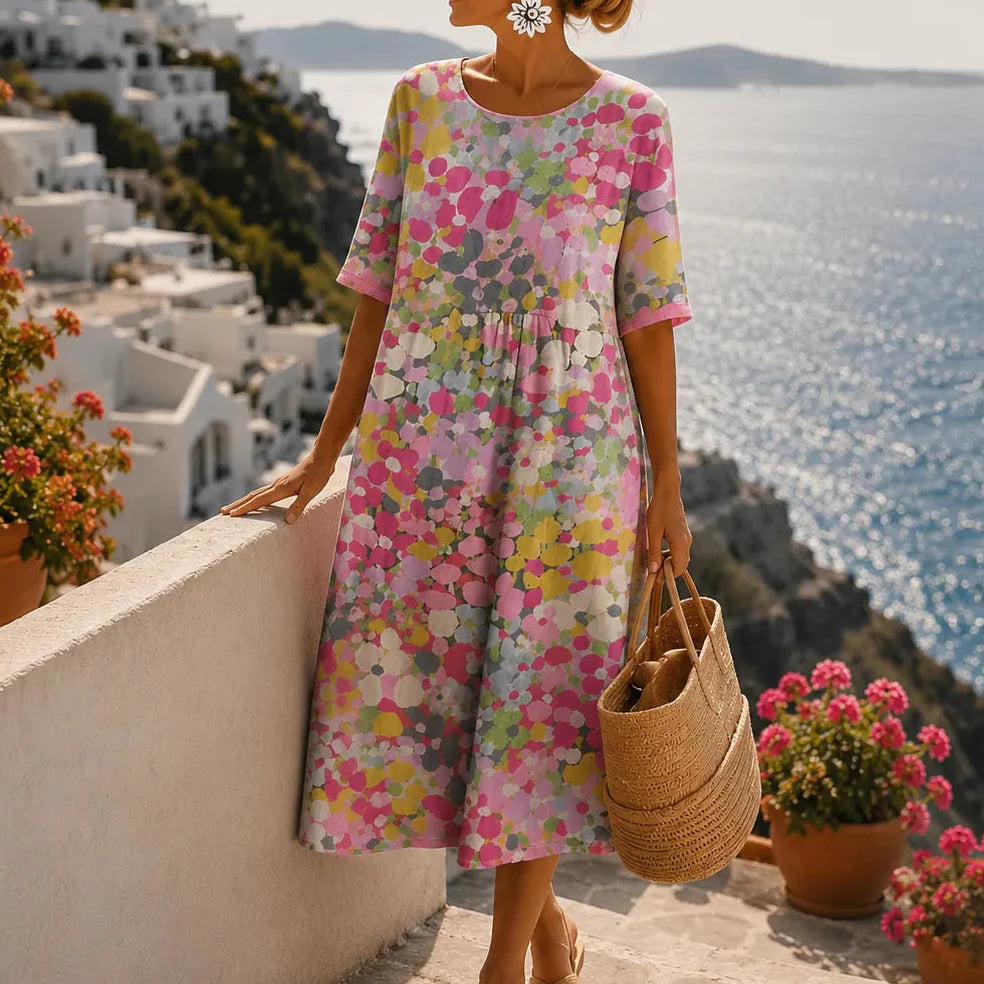 Soleia – Watercolor print flowing midi dress with pockets