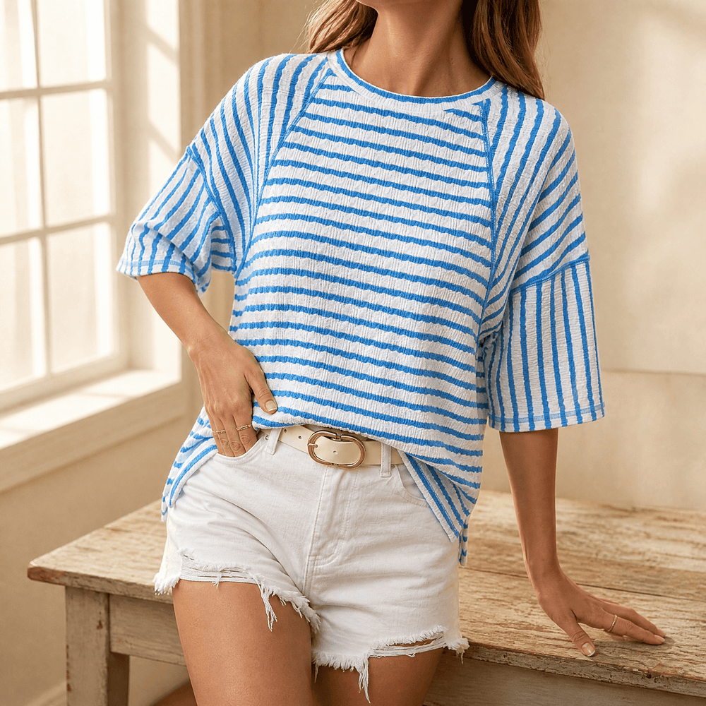 Elara – Women's textured stripe relaxed tee