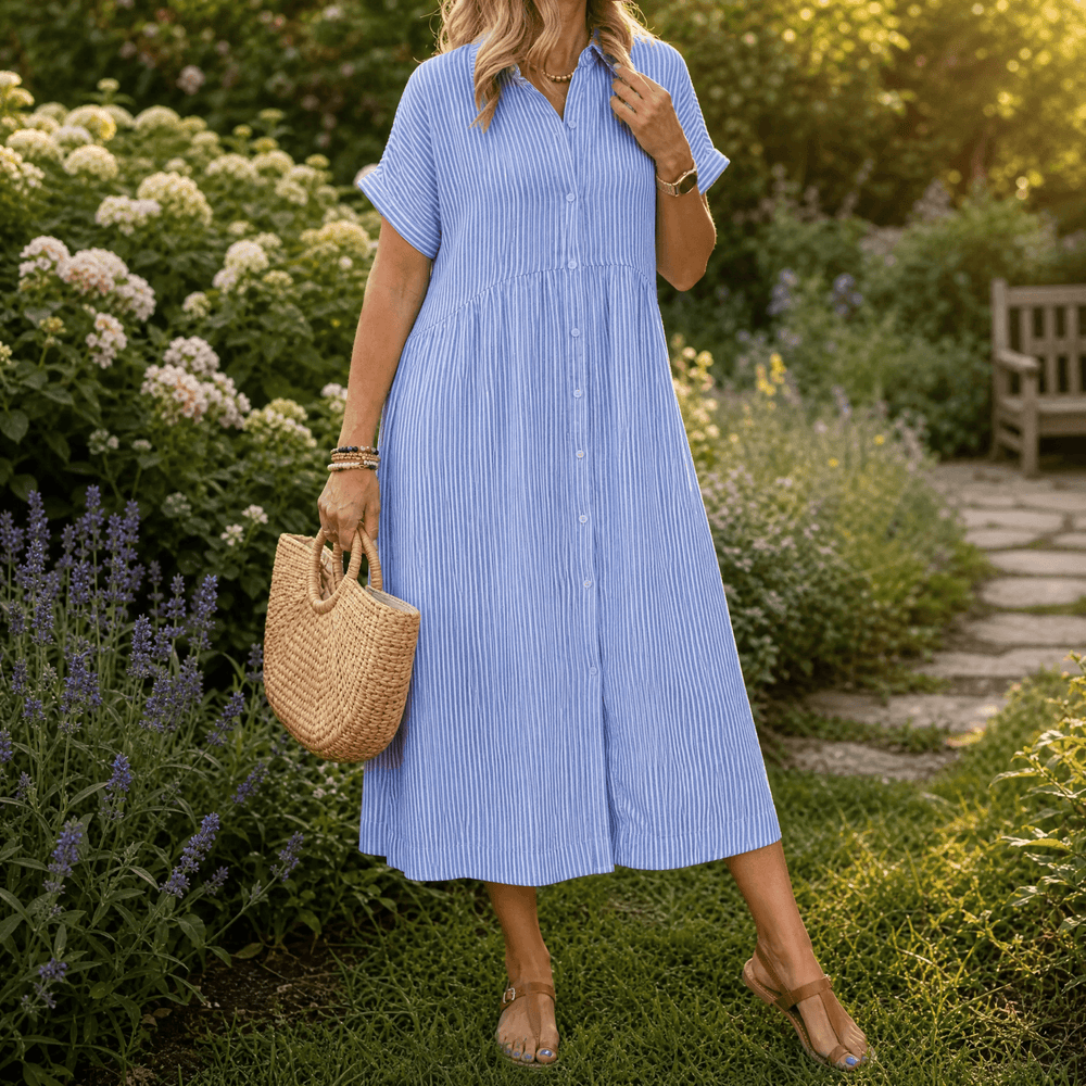 Elira – Women's Airy Striped Midi Shirt Dress