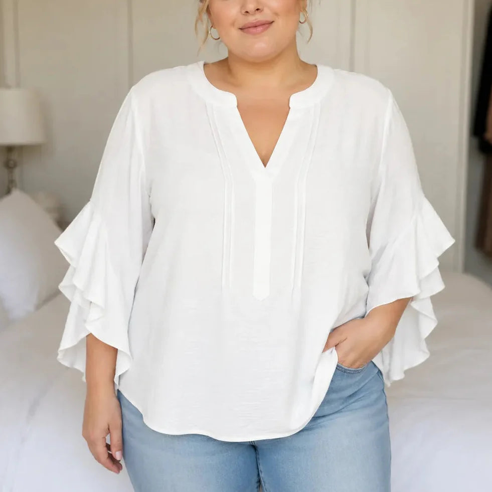 Vivelyn – Women's V-Neck Ruffle Sleeve Blouse, Flowy Casual Top in 4 Colors