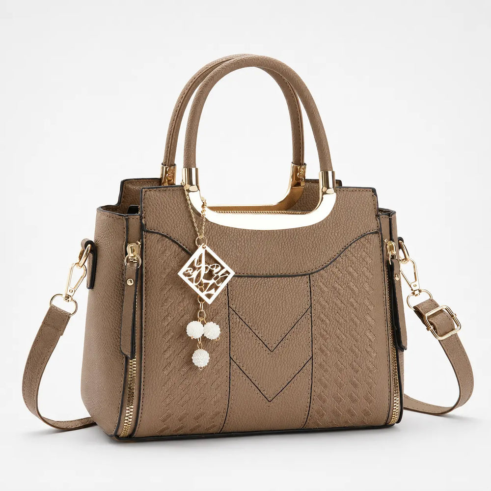 Velura – Structured Top Handle Satchel with Crossbody Strap, V-Stitch, Gold Hardware