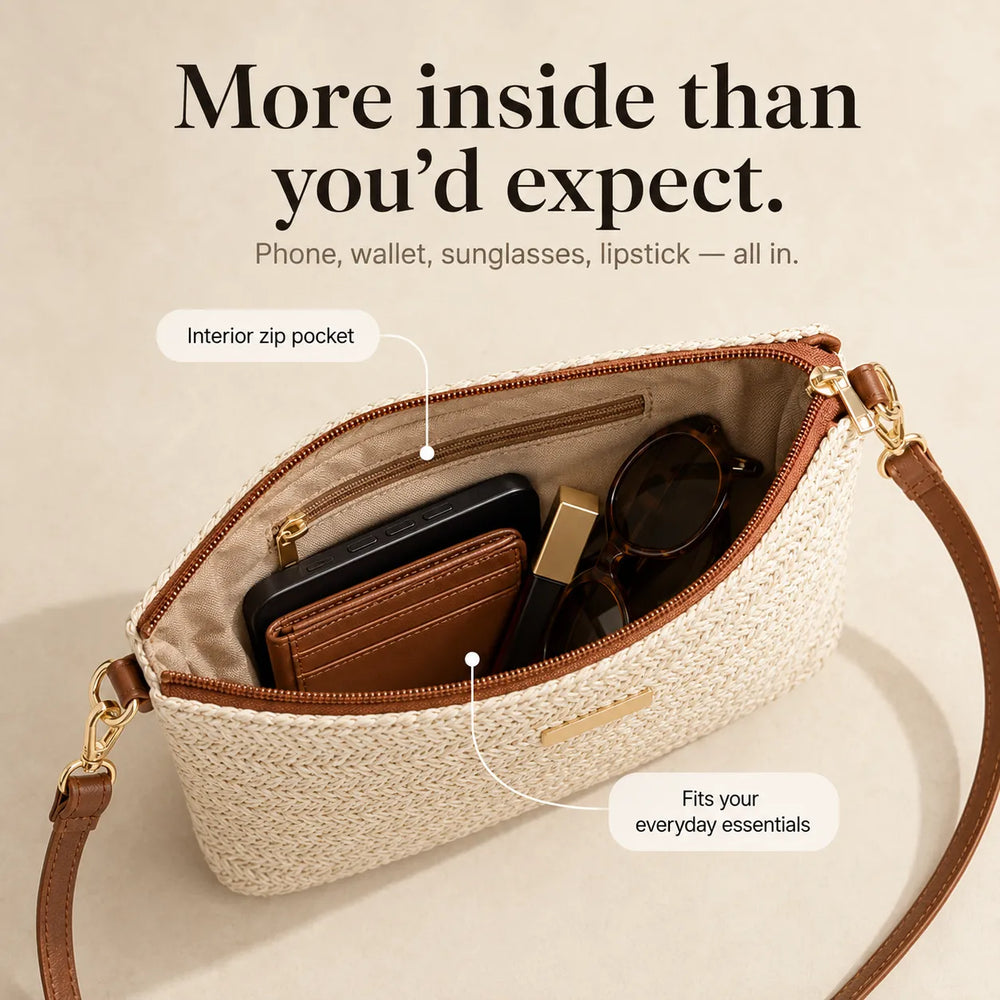 Solène – Woven Straw Crossbody Clutch Bag for Women