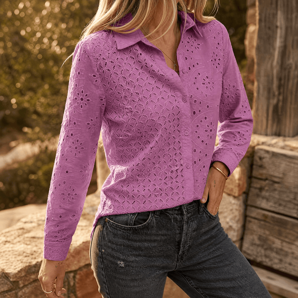 Florelle – Embroidered Eyelet Button Blouse