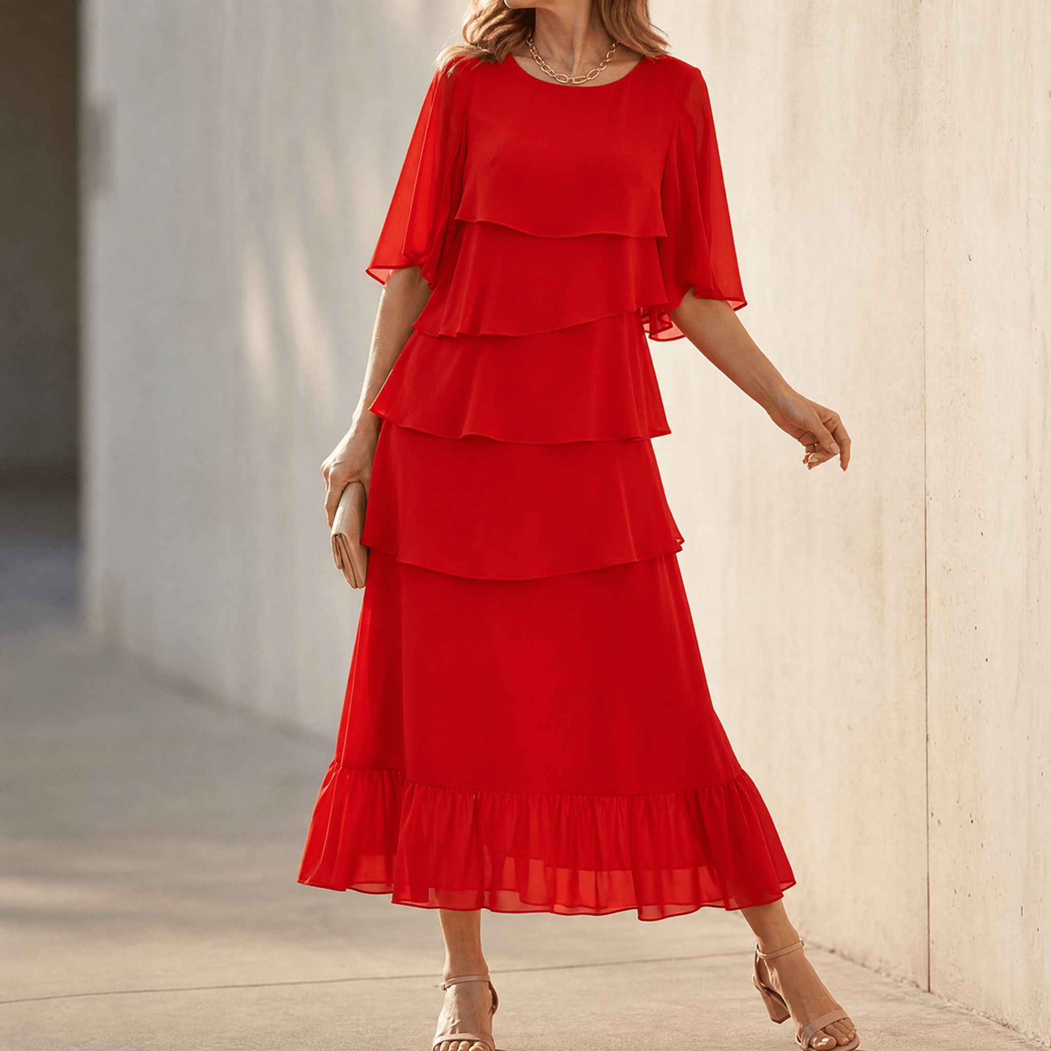 Florelle – Women's Layered Ruffle Midi Dress