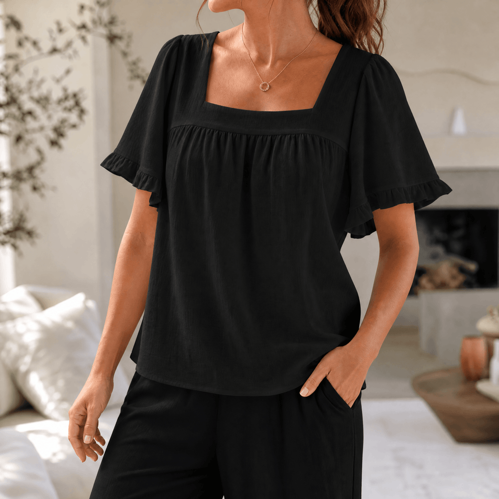 Florelle – Women's Square Neck Flutter Sleeve Blouse