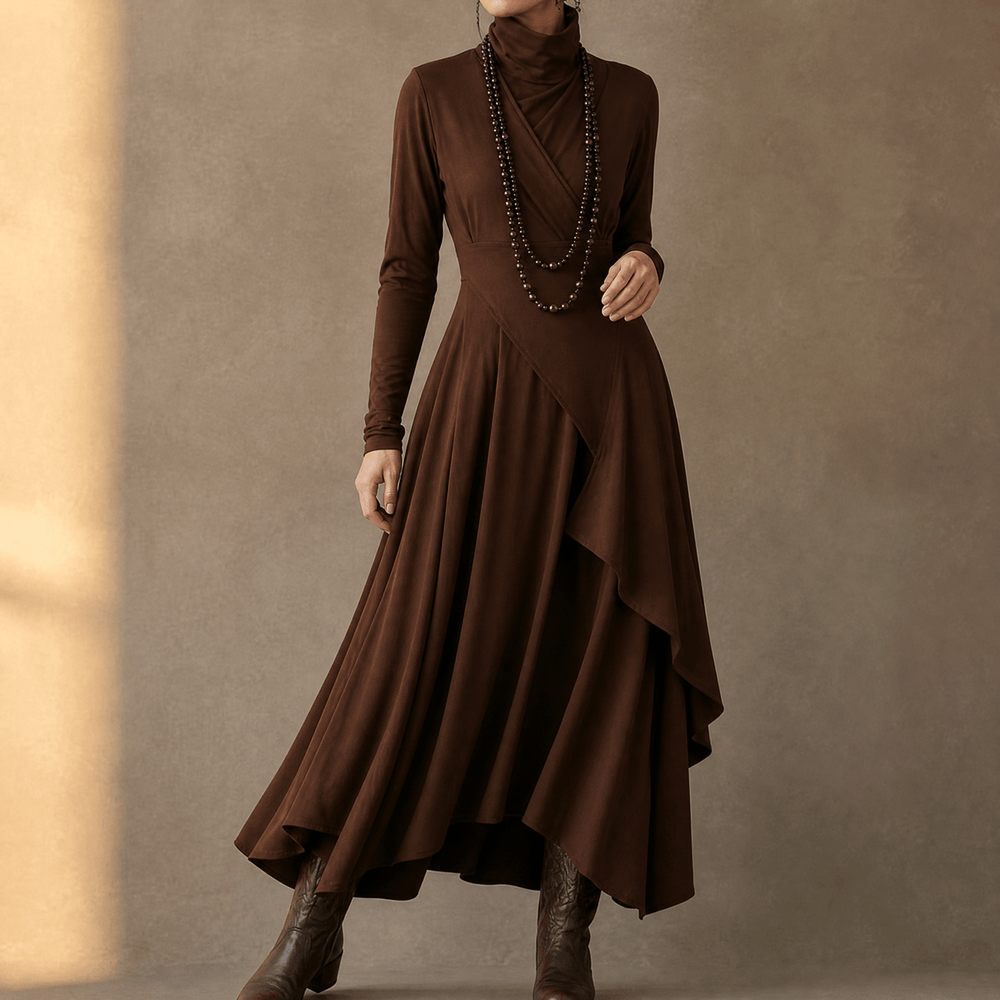 Florenne – Asymmetrical Draped High Neck Maxi Dress