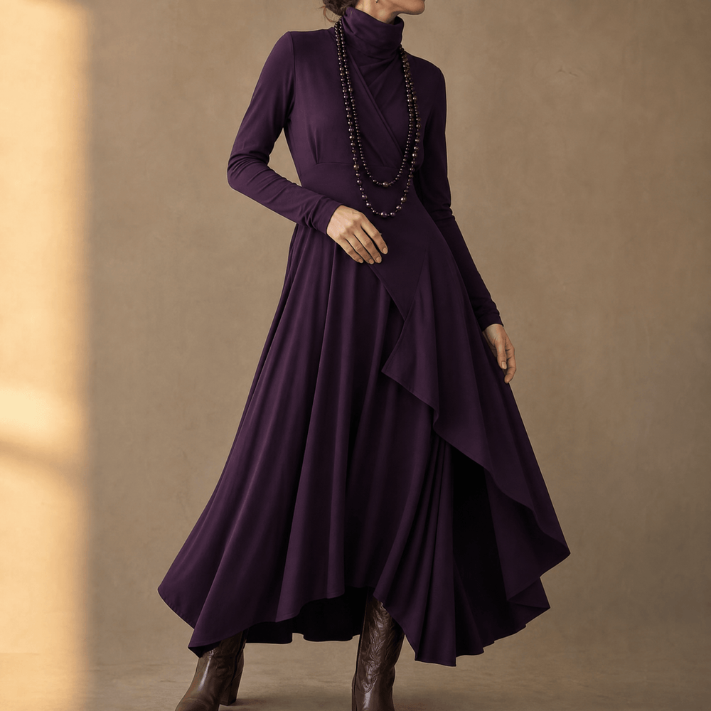 Florenne – Asymmetrical Draped High Neck Maxi Dress