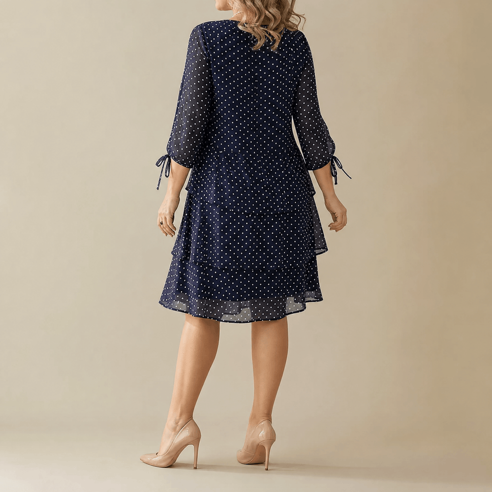 Florenne - Layered Chiffon Polka Dot Dress