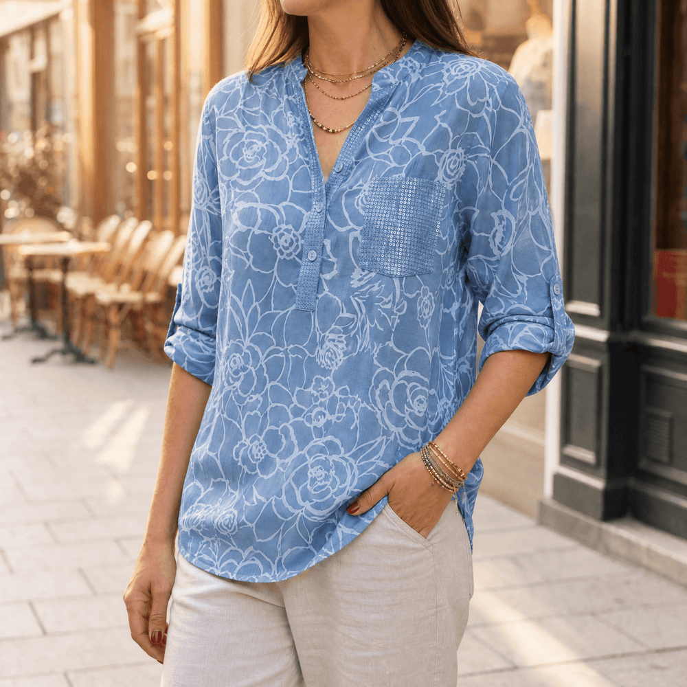 Florenne – Sequin Pocket Floral Blouse for Women