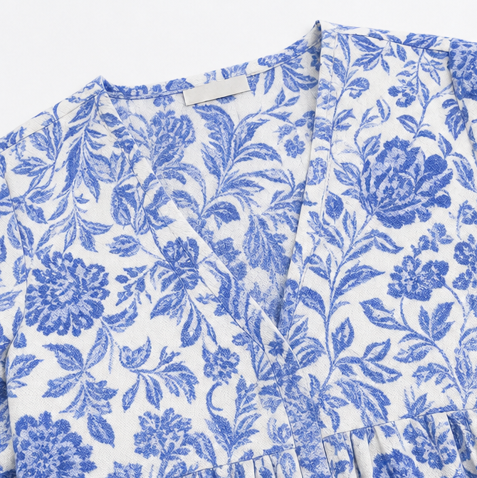 Florenza – Boho V-Neck Floral Midi Dress with Tiered Hem