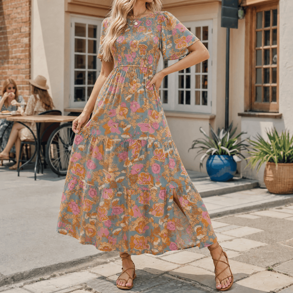 Florenza – Smocked Floral Maxi Dress for Spring