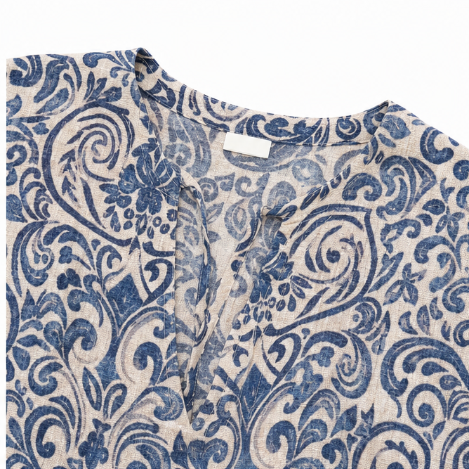 Florenza – Vintage Paisley V-Neck A-Line Maxi Dress with Half Sleeves