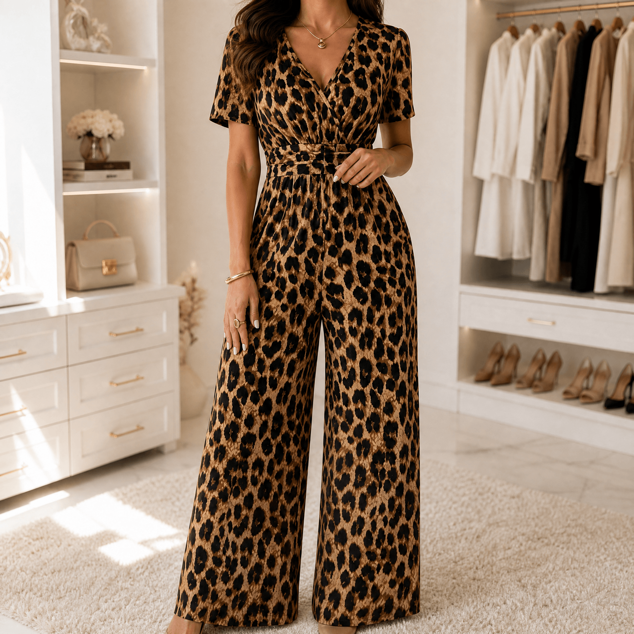 Florenza – Women's Cinched-Waist Leopard Jumpsuit