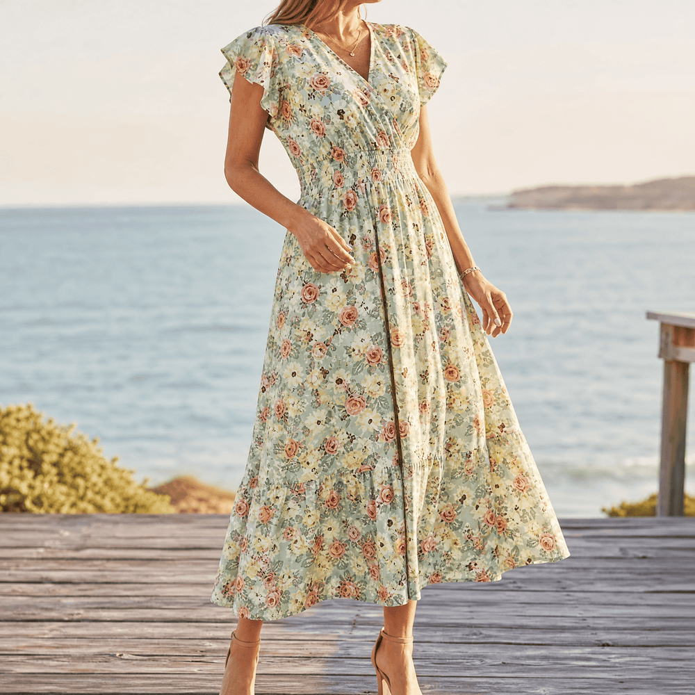 Florenza – Women's Floral V-Neck Smocked Midi Dress