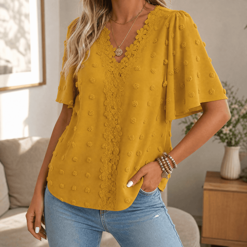 Florenza – Women's Jacquard Crochet-Lace V-Neck Blouse