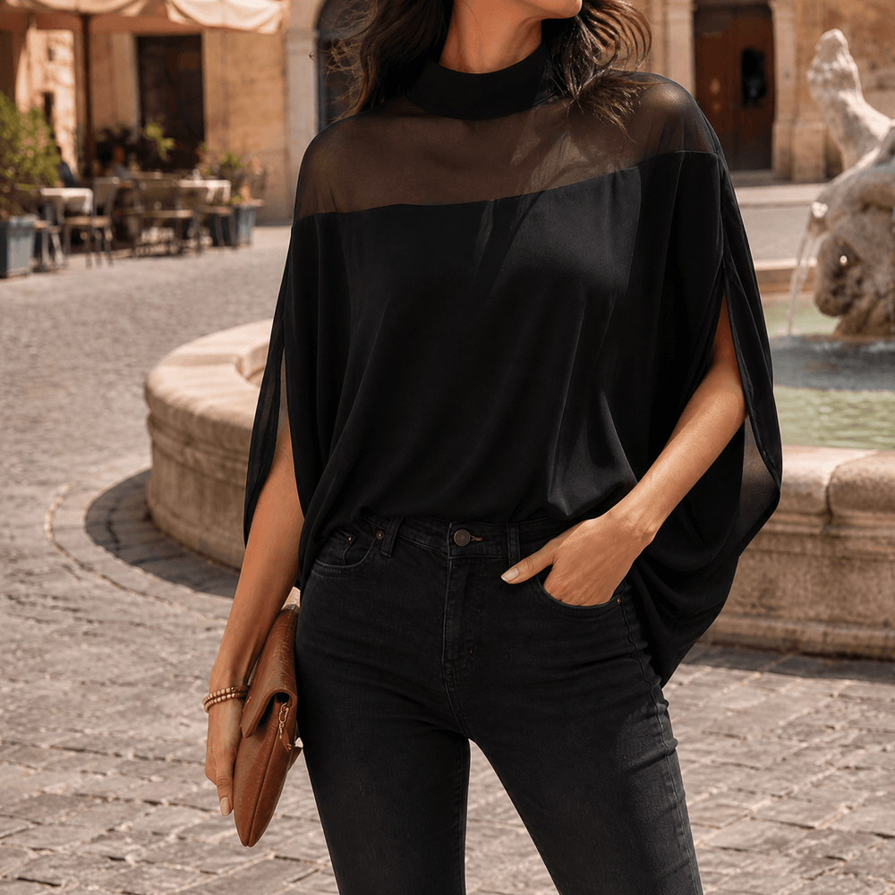 Florenza – Women's Mesh Yoke Batwing Blouse