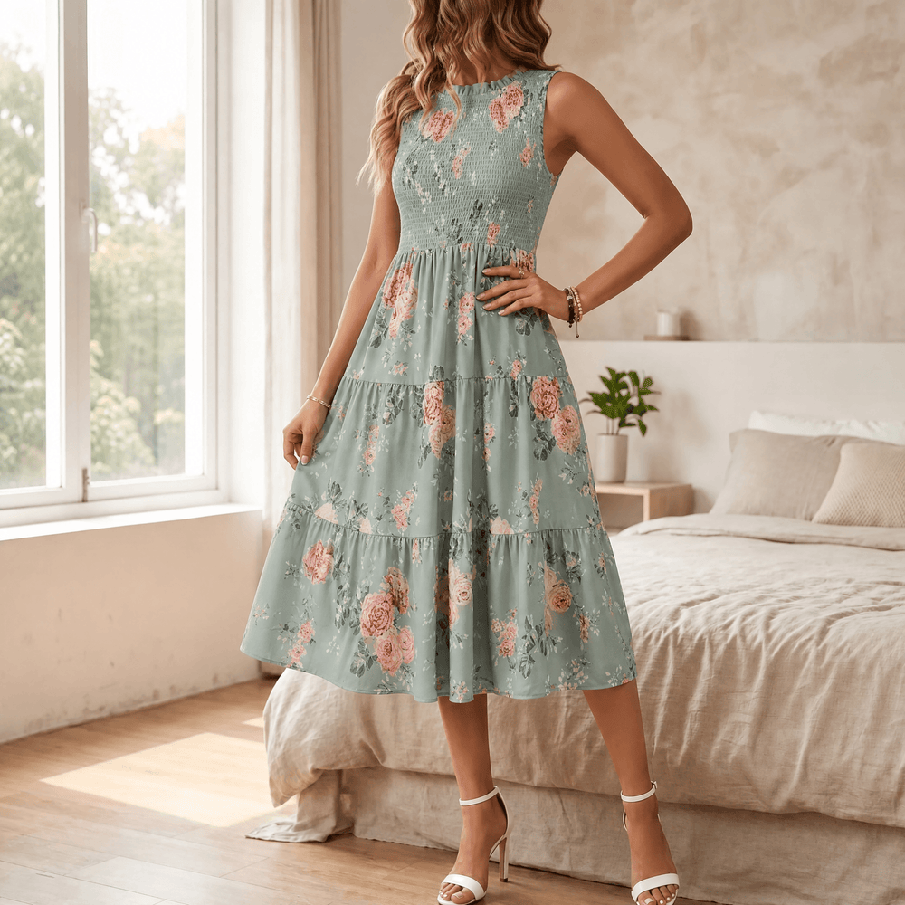 Florenza – Women's Smocked Floral Midi Dress