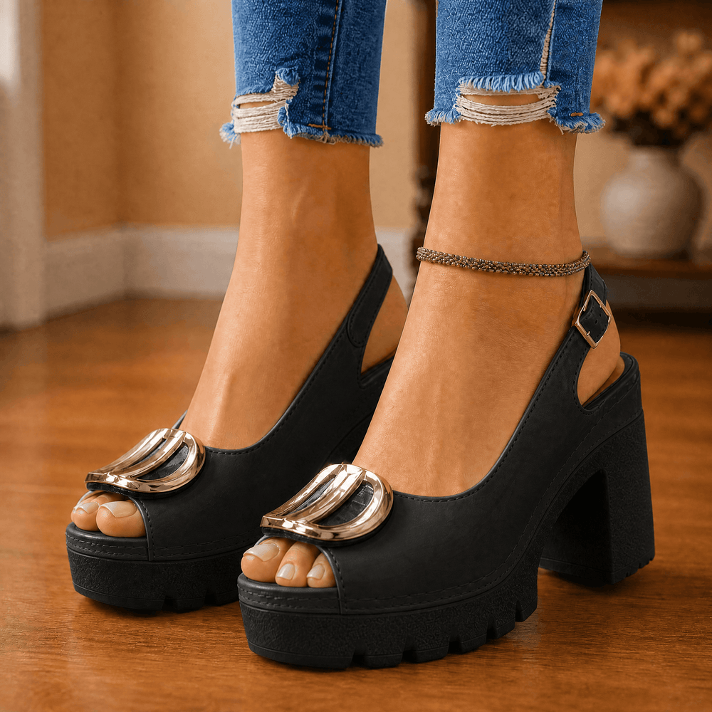 Floressa – Statement Buckle Platform Heeled Sandals