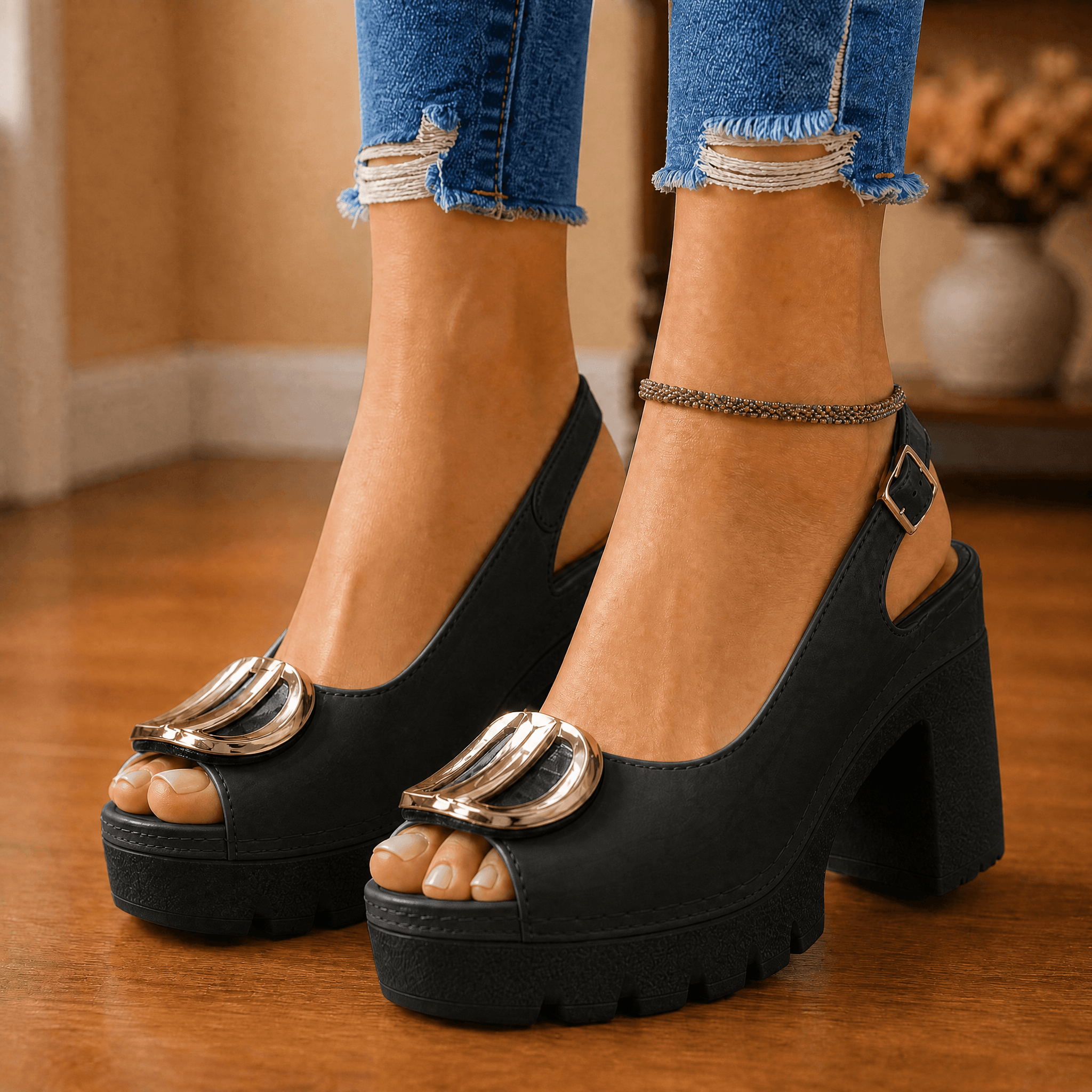 Floressa – Statement Buckle Platform Heeled Sandals