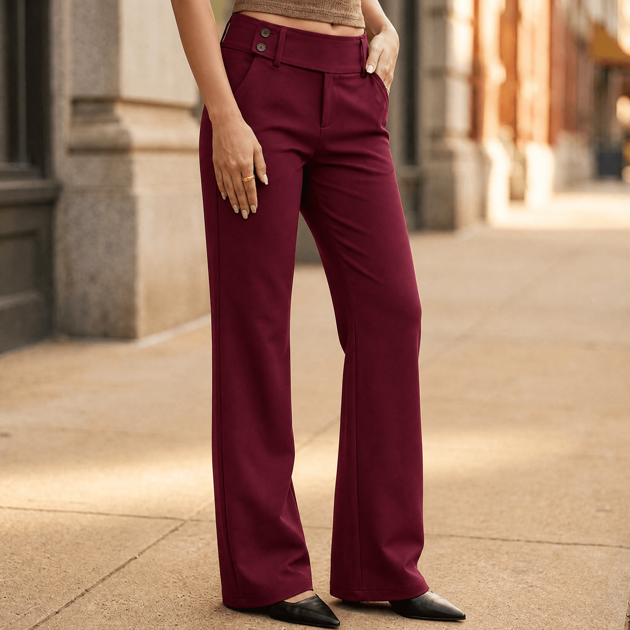 Florevia Women's Elongating Wide-Leg Flare Pants