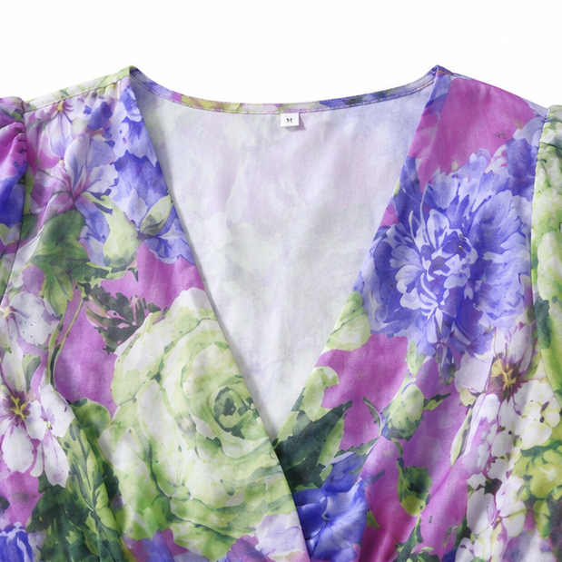 Floriana – Floral V-Neck Smocked Waist Mini Dress with Ruffle Hem