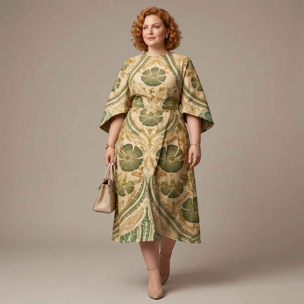 Serenza – Women's Vintage Tapestry Plus-Size Midi Dress