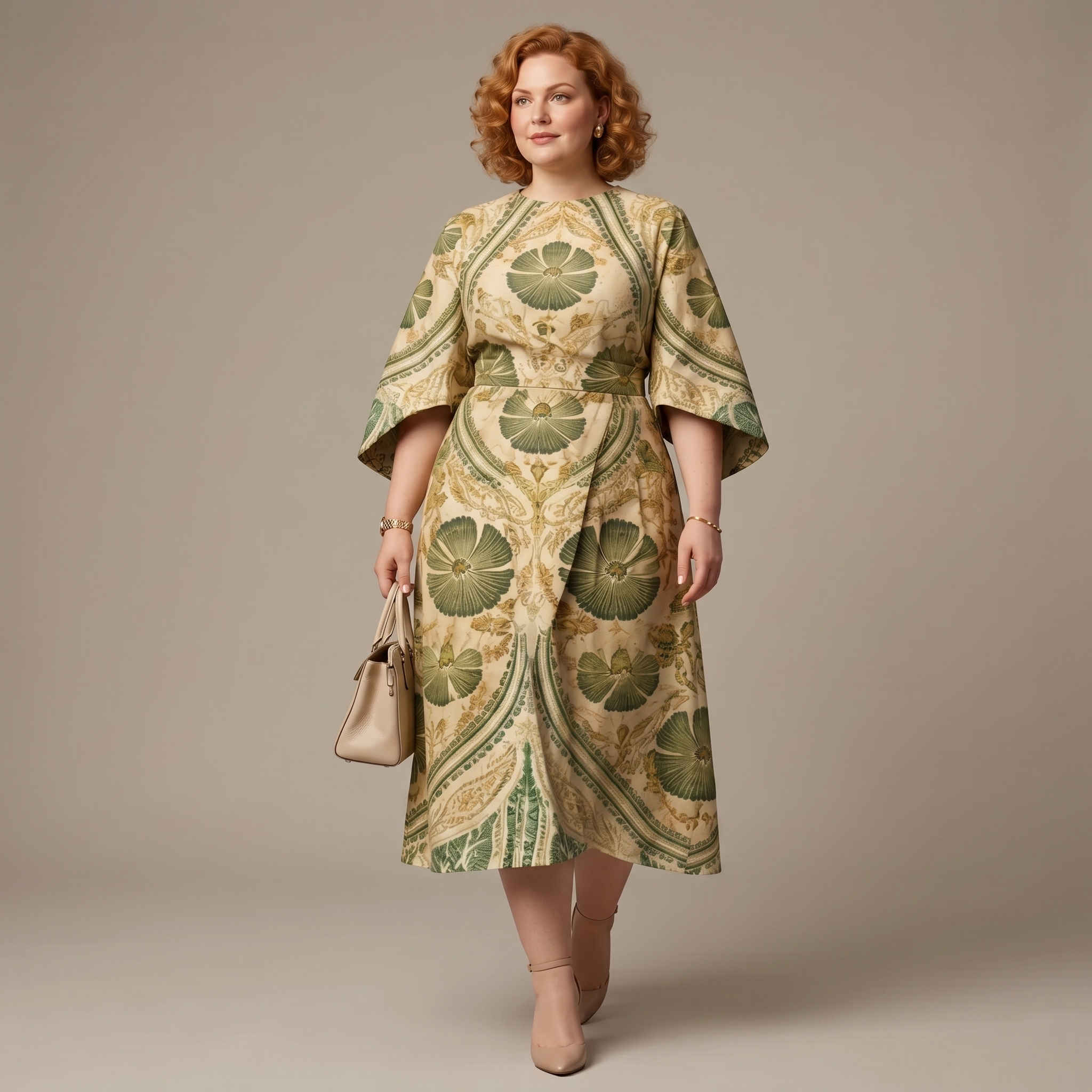 Serenza – Women's Vintage Tapestry Plus-Size Midi Dress