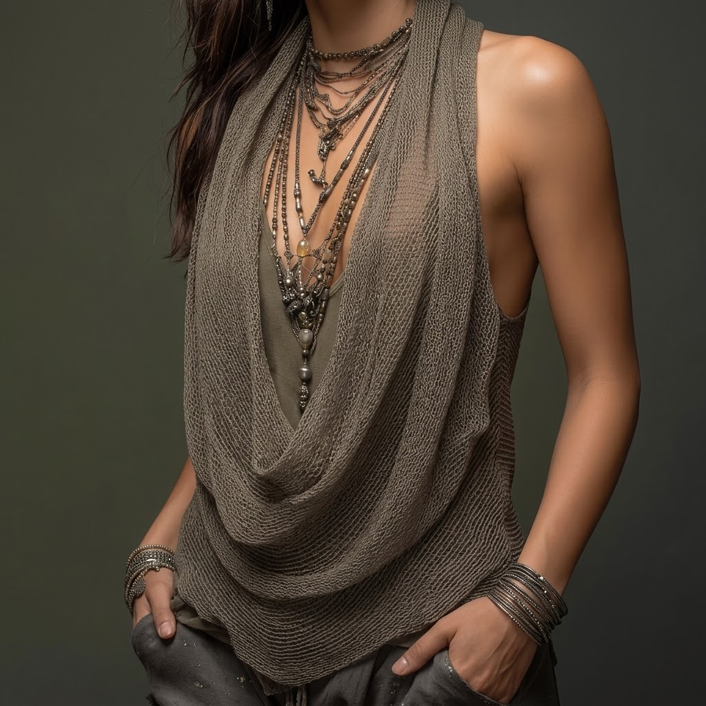 Lunessa – Draped Cowl-Neck Knit Halter Top