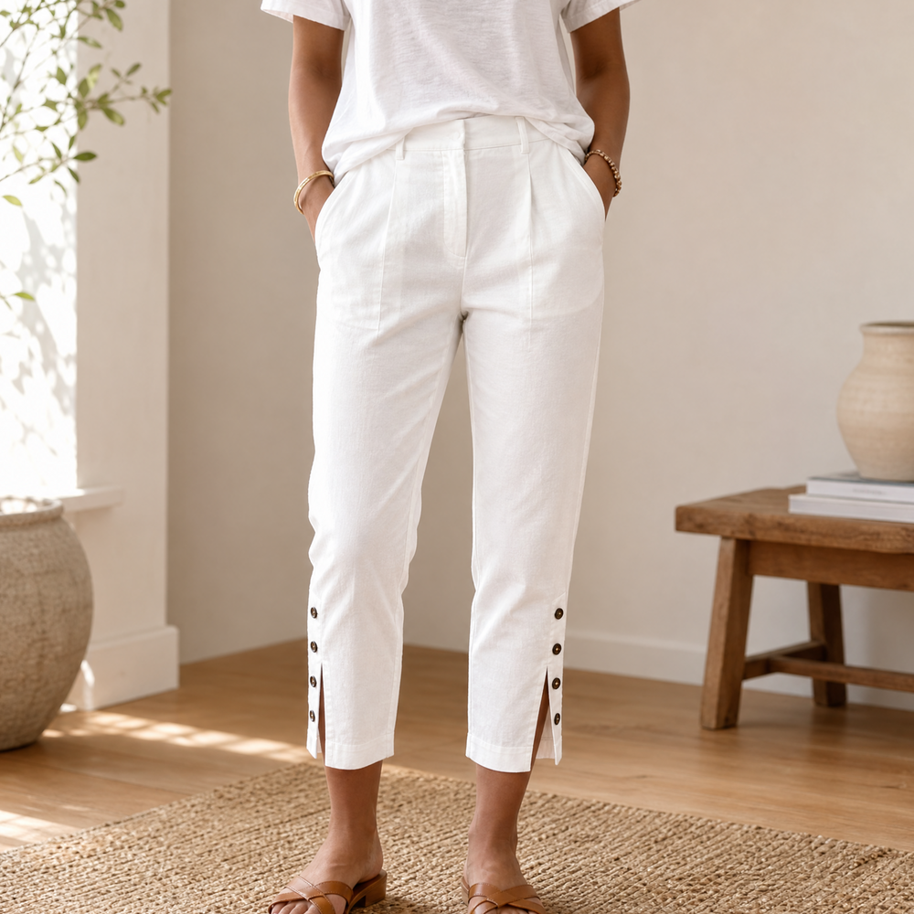 Lunessa™ – Button-Hem Cropped Cotton Pants