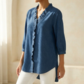 Vivara – Soft Ruffle V Neck Denim Blouse