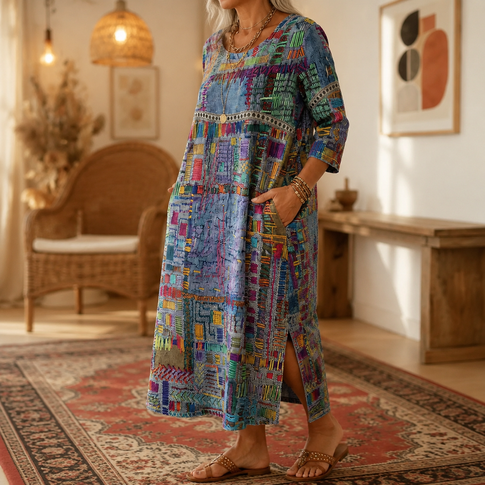 Tessara – Women's Painterly Patchwork Midi Dress
