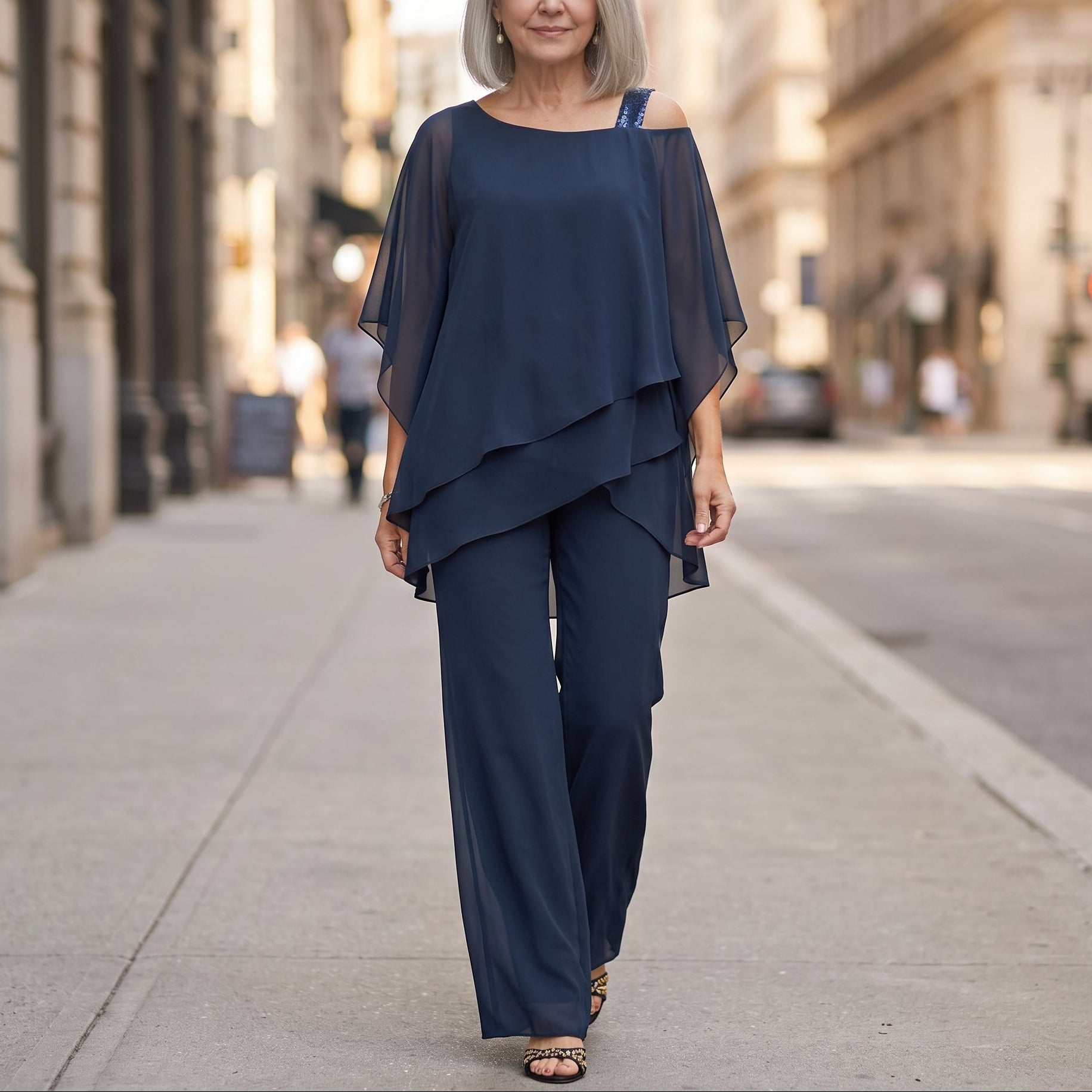 Élora – Women's Asymmetric Chiffon Two-Piece Set