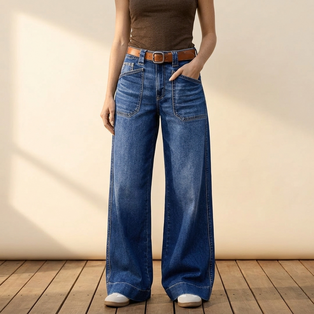 Widera – Retro Patch Pocket Wide Leg Jeans for Women