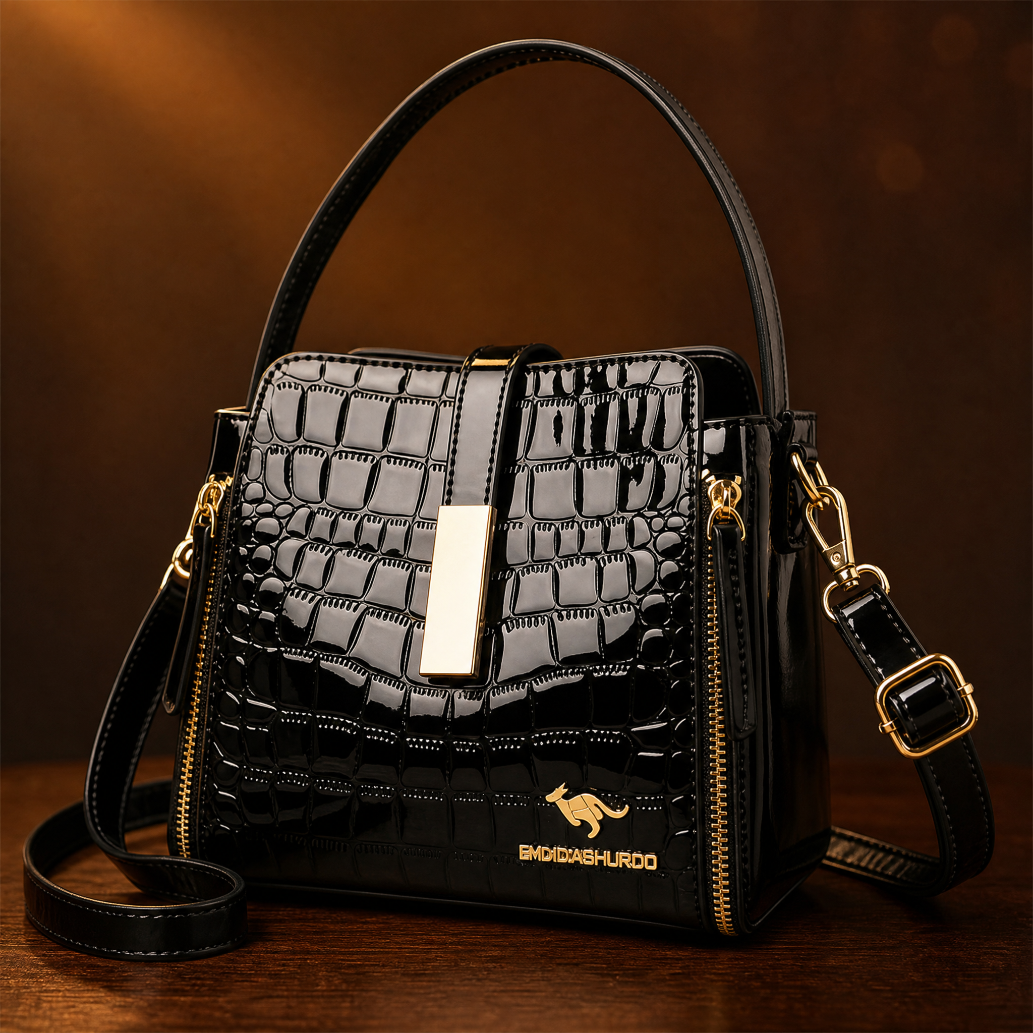 Velora™ – Glossy Croc Crossbody Handbag