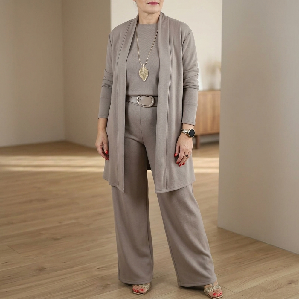 Vivara – Women's Three-Piece Matching Set with Longline Cardigan