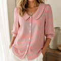 Solène – Women's Striped Sailor Collar Blouse with Puff Sleeves