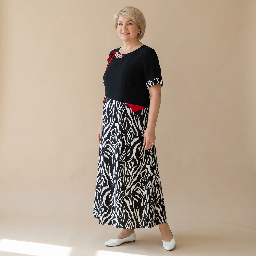 Vivara – Patchwork Zebra Print Maxi Dress for Women