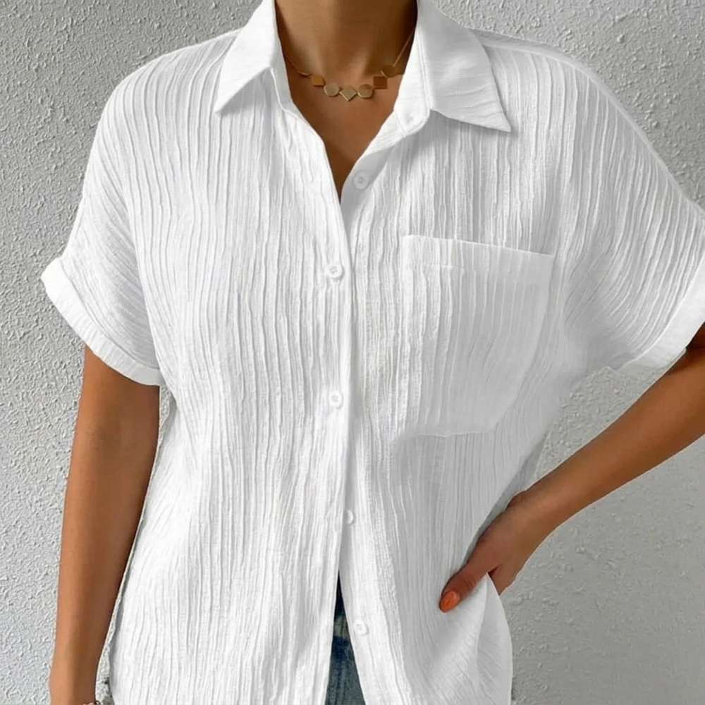 Vivara – Textured Crinkle Button Down Blouse for Women