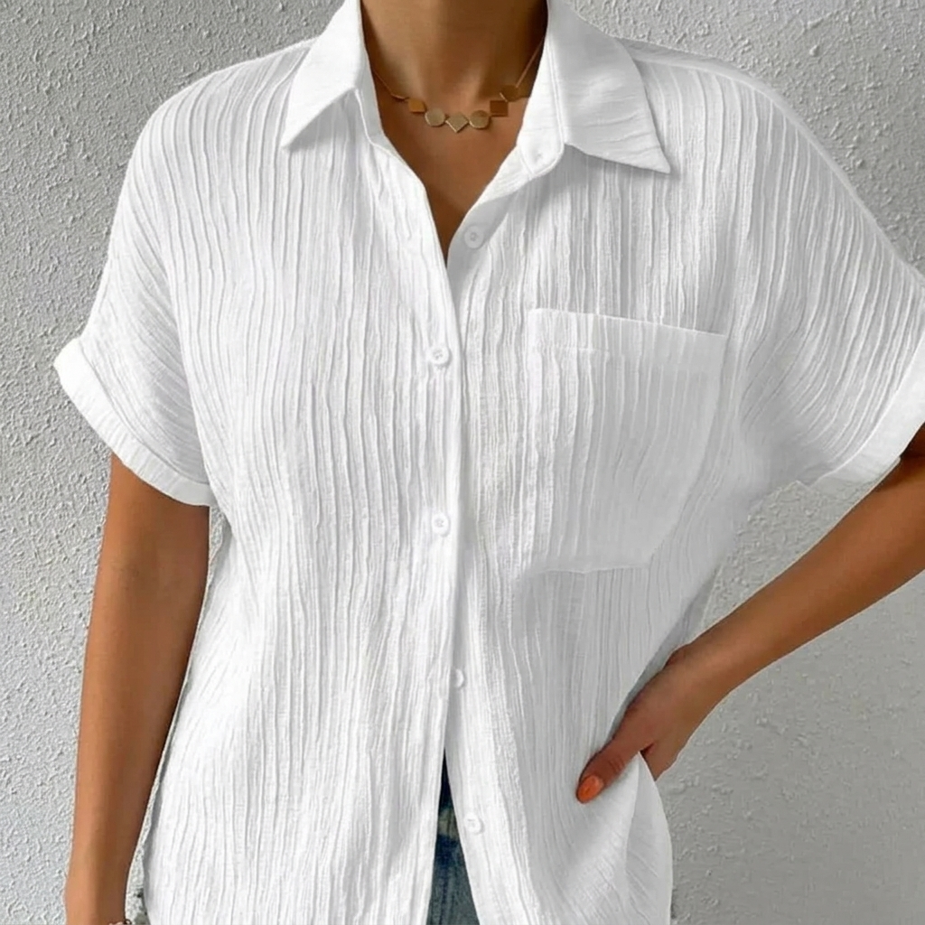 Vivara – Textured Crinkle Button Down Blouse for Women
