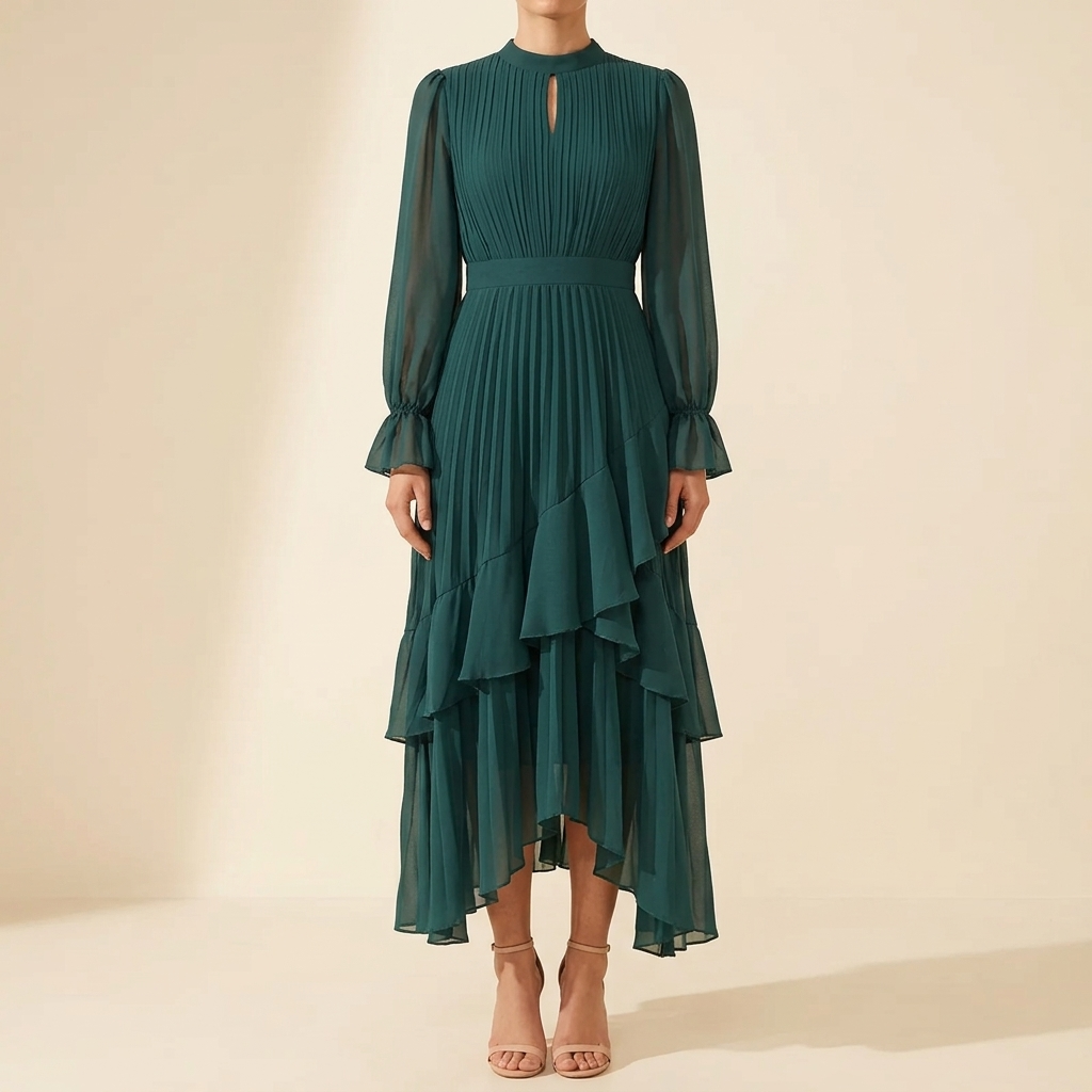 Keyfa – Women's Pleated Ruffle Midi Dress