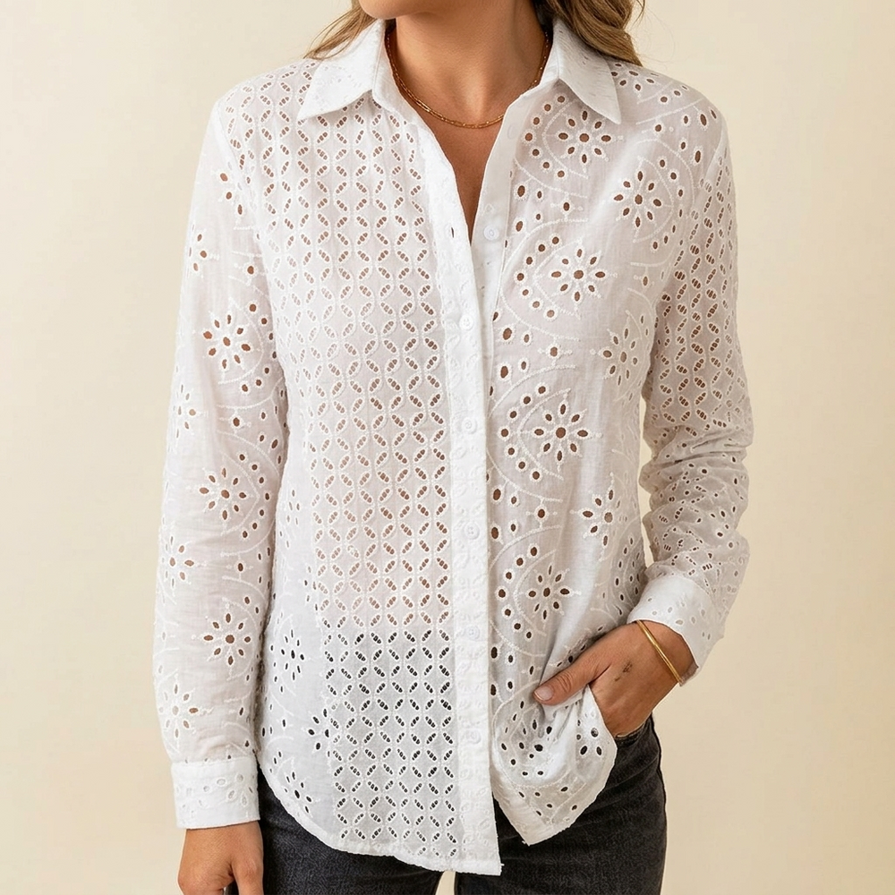 Florelle – Embroidered Eyelet Button Blouse