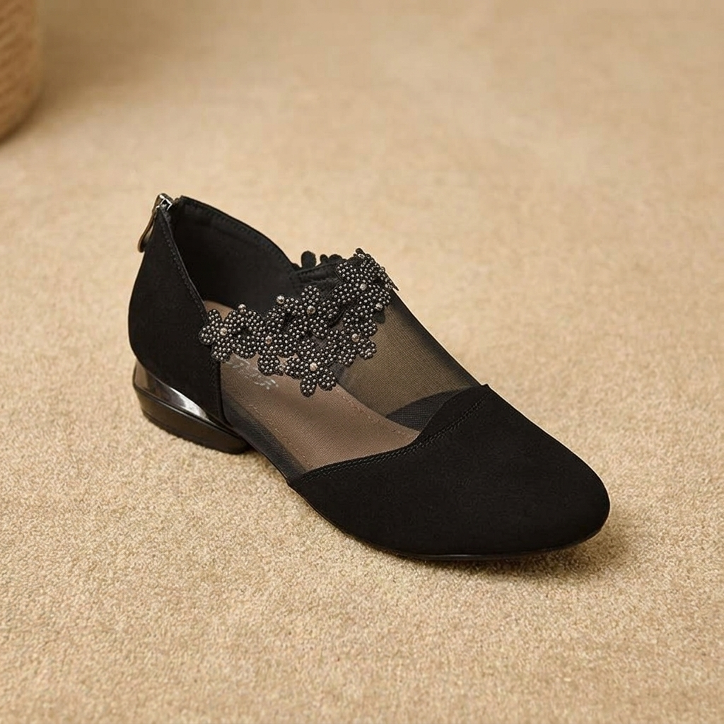 Veluna – Women's Beaded Lace Mesh Wedge Shoes