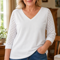 Lumeya™ – Crochet Lace Sleeve V-Neck Top