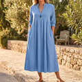 Elara – Women's Soft Cotton Midi Dress with Pockets