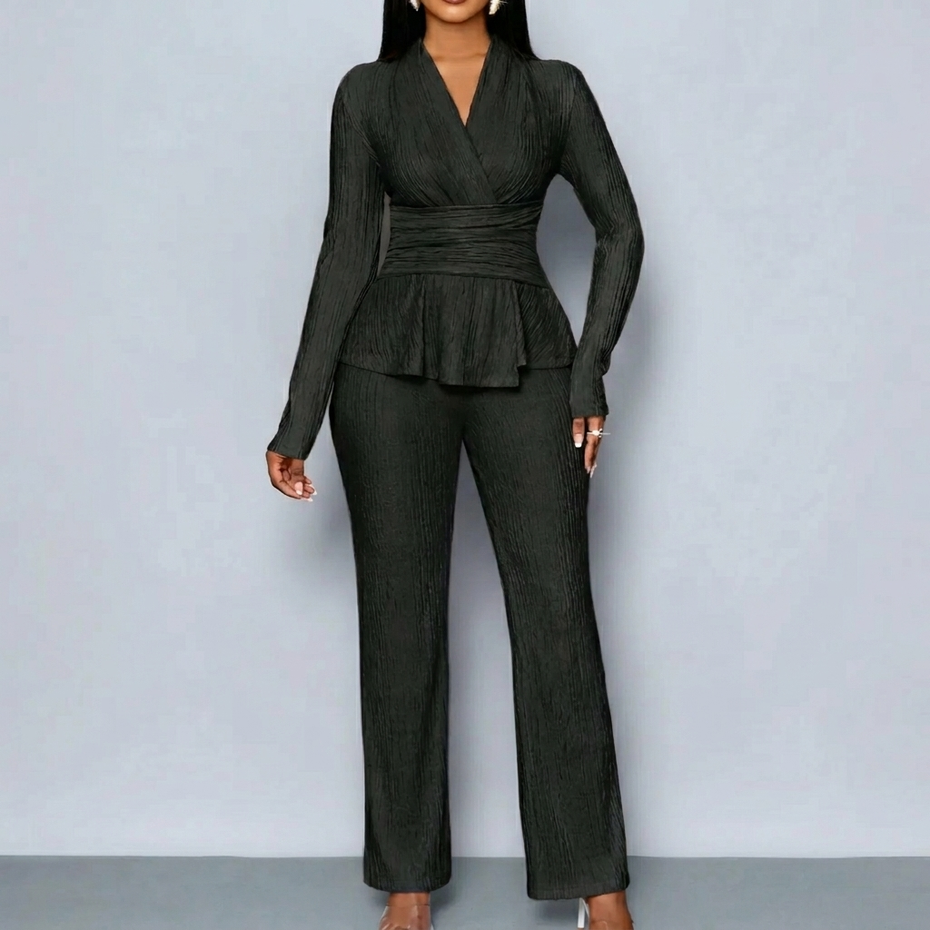 Vivara – Women's Pleated Peplum Set with Cinched Waist