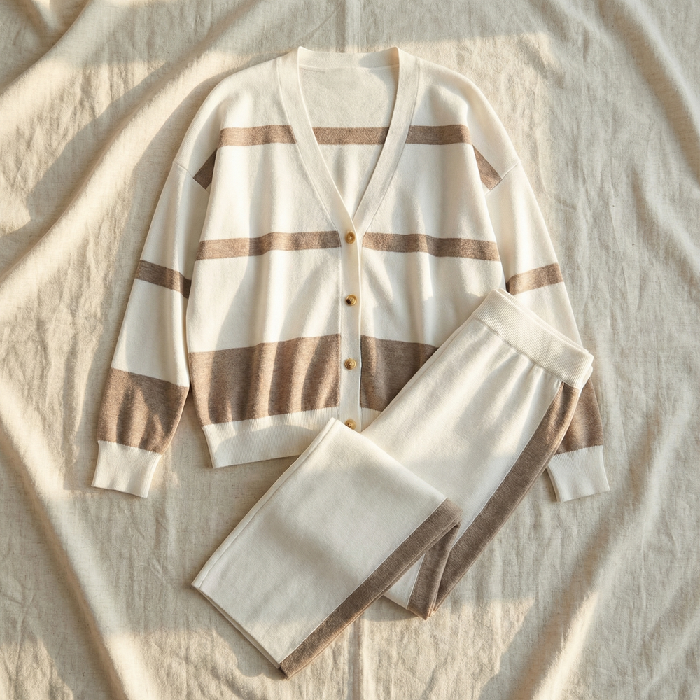 Lunessa – Striped Knit Cardigan and Pants Set