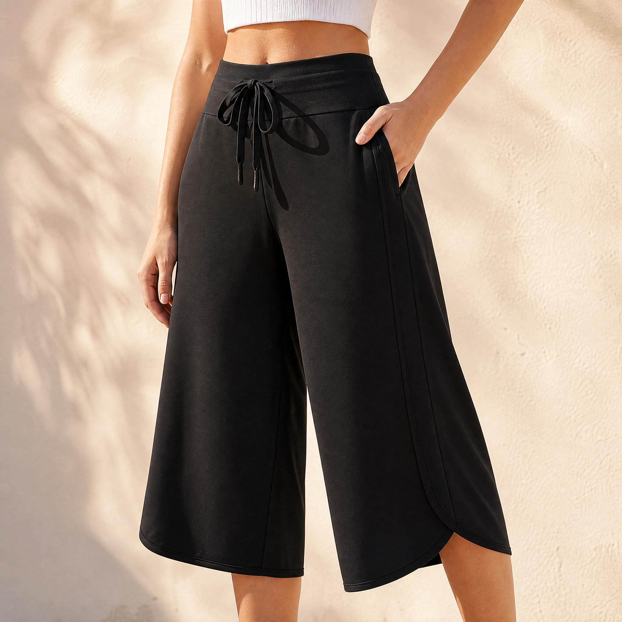 Lunavia – Women's Wide-Leg Tulip-Hem Capri Pants with Pockets