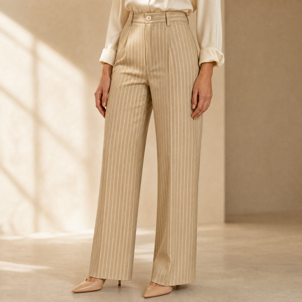 Solène – Women's High-Waisted Striped Wide-Leg Trousers